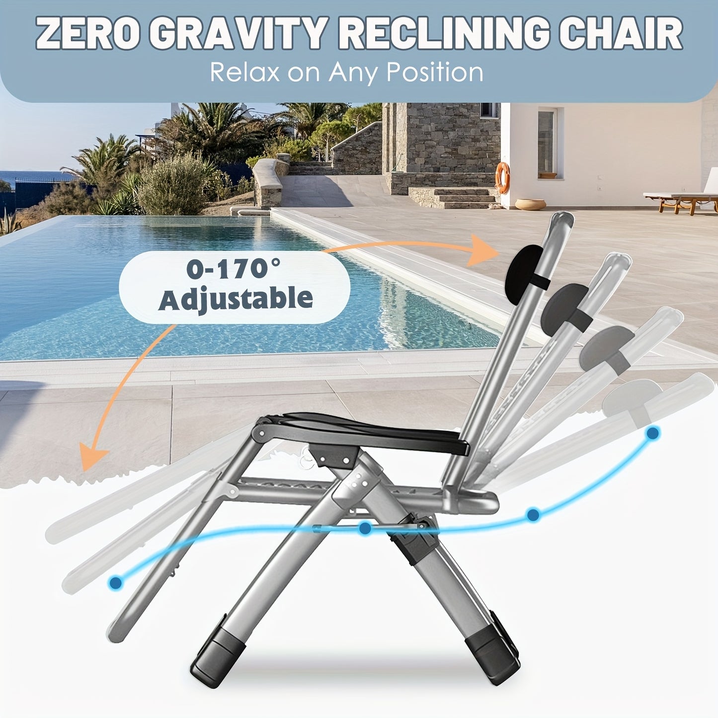 MOPHOTO Zero Gravity Outdoor Lounge Chair with Side Table Padded Sturdy Comfortable Recliner Supports Up to 440 Pounds