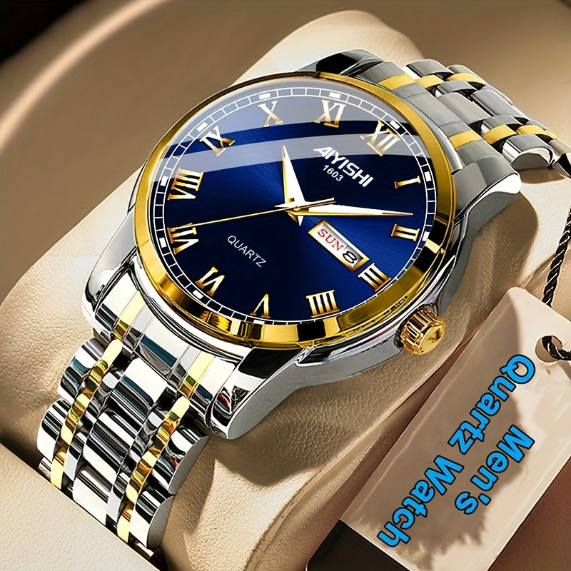 AIYISHI Stainless Steel Multifunctional Mens Watch With Date Dial