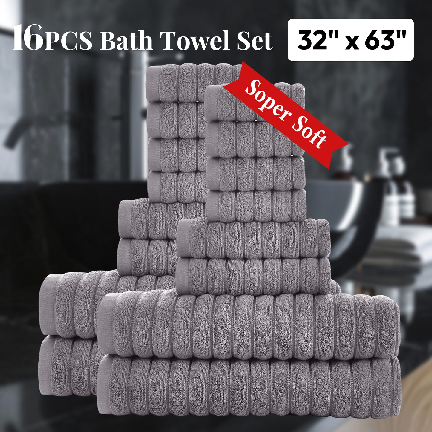 8 Pcs 16 Pcs 24 Pcs Oversized Jumbo Bath Towel Set 32X63 Extra Large Cotton Highly Absorbent Includes Luxury Bath Towels Hand Towels and Washcloths