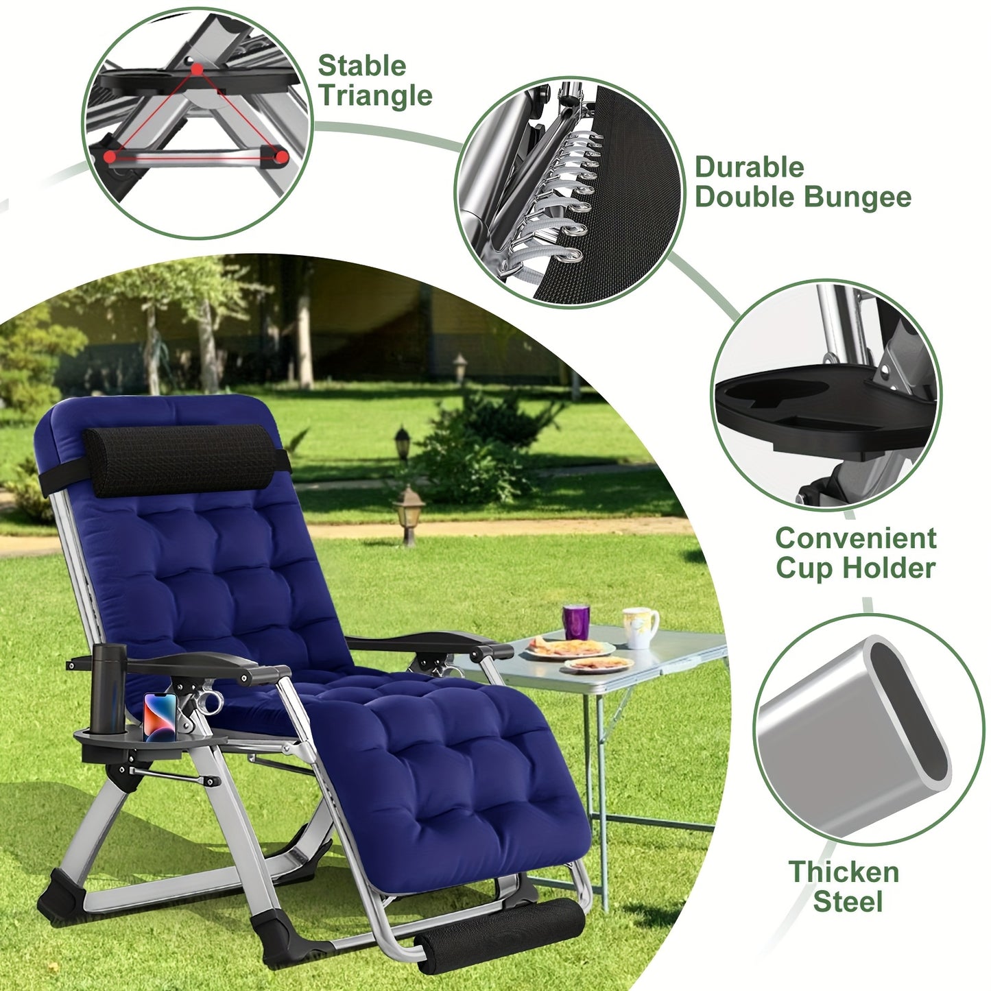 MOPHOTO Zero Gravity Outdoor Lounge Chair with Side Table Padded Sturdy Comfortable Recliner Supports Up to 440 Pounds