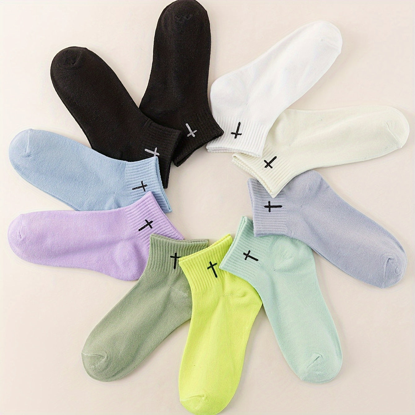 10 Pairs Stylish Cross Pattern Socks for Women - Soft Hosiery