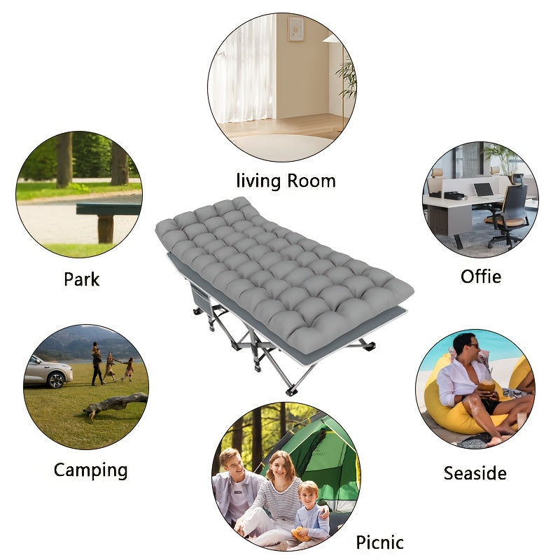 Portable Folding Camping Bed for Adults Lightweight Compact Outdoor Bed with Padded Carry Case Durable Iron Frame and Plush Navy Blue Fabric for Home Office Beach Travel and Outdoor Camping Bed