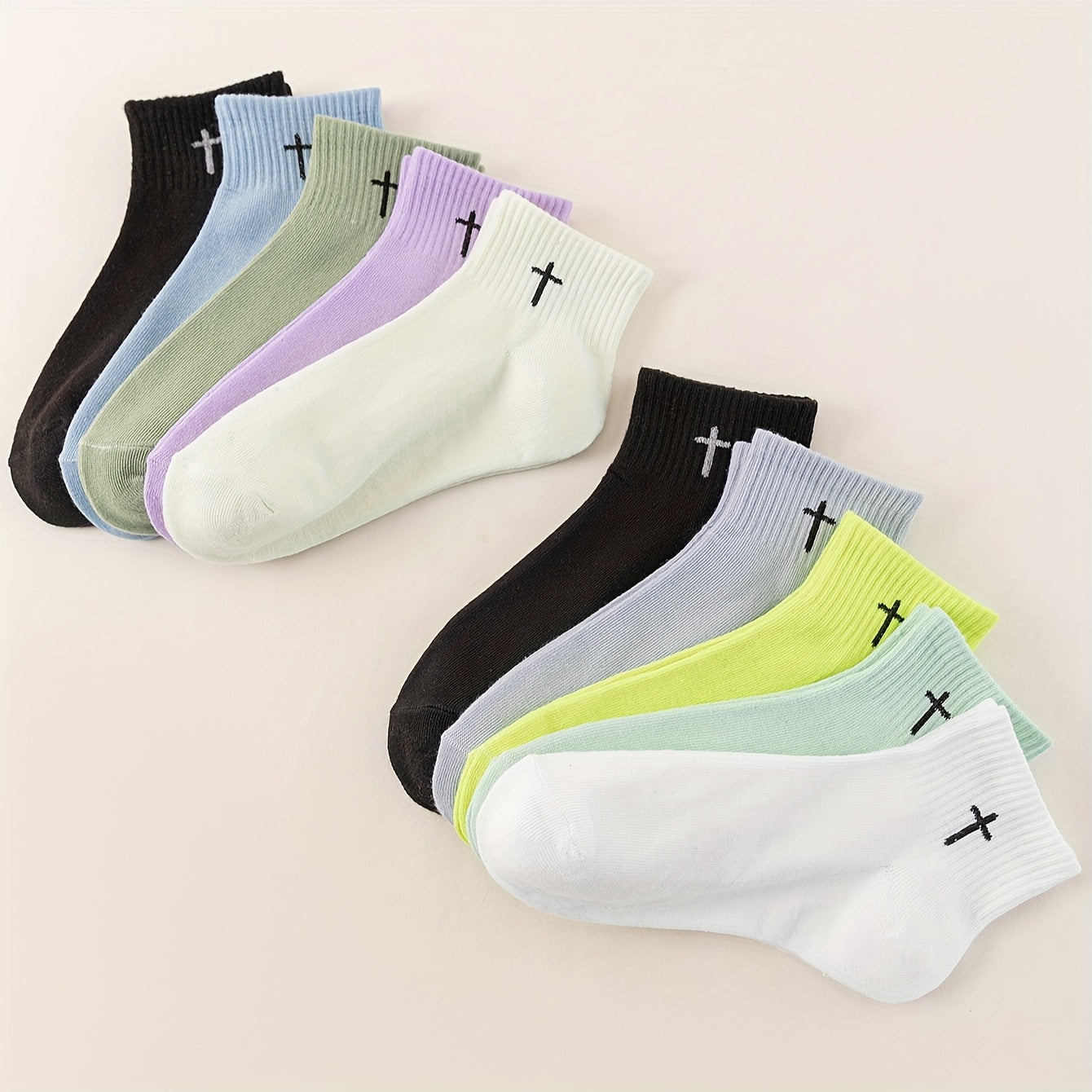 10 Pairs Stylish Cross Pattern Socks for Women - Soft Hosiery