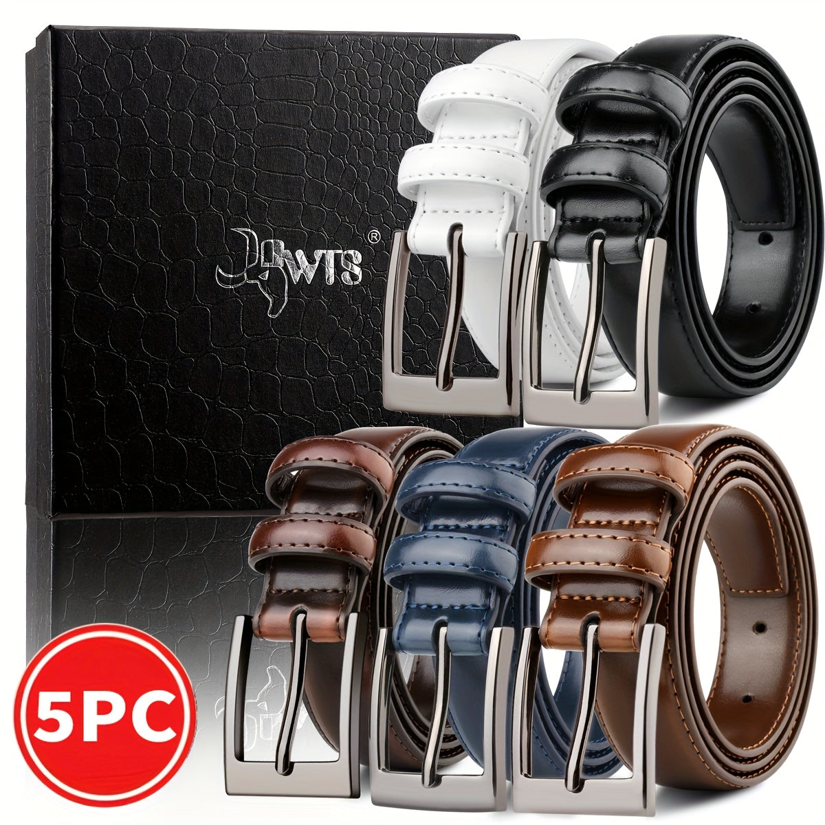 Five Piece Men's Genuine Leather Belt With 7 Sizes Classic Casual Belt With Single Out Fork Buckle Suitable For Jeans Pants Work And Business Occasions Gift For Dad And Husband