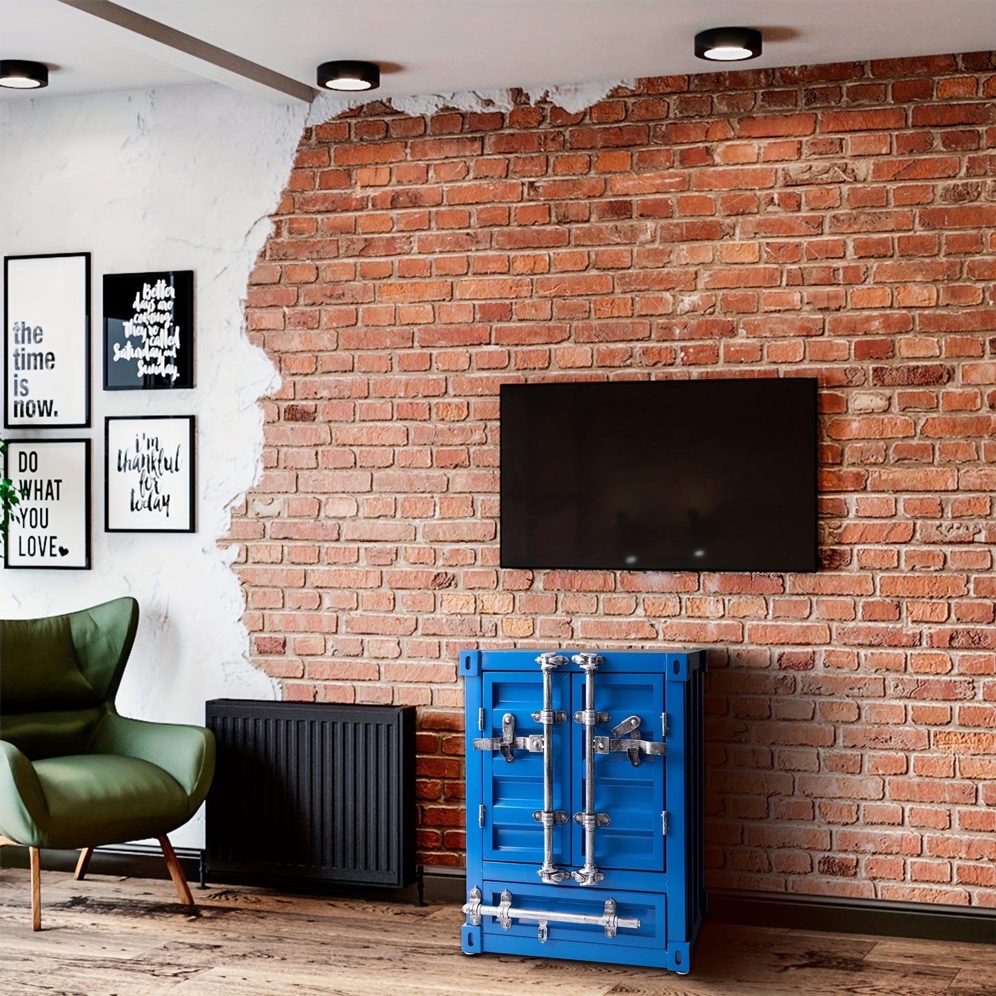1 Piece Industrial Storage Cabinet with Lock Retro Side Table 1 or 2 Door Bedside Table for Bedroom Living Room