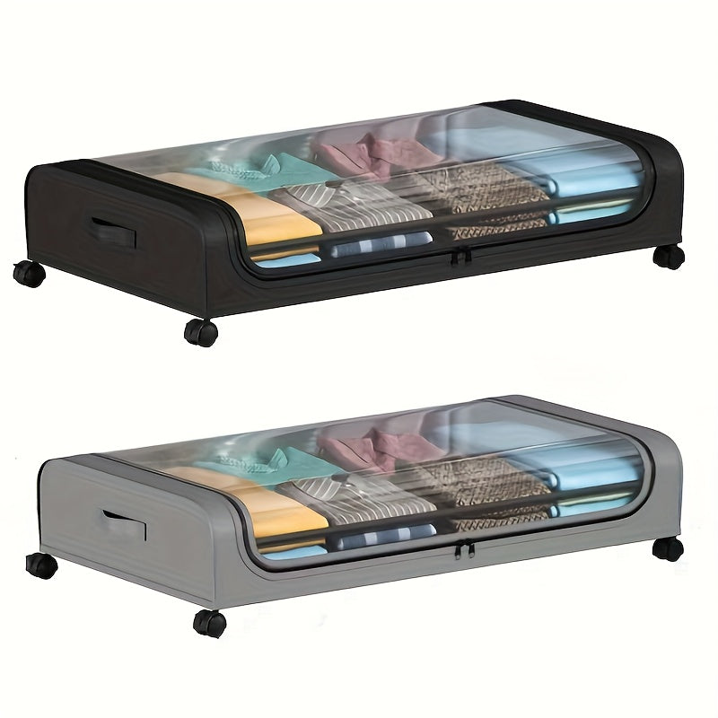 2pcs Under Bed Storage Organizer Metal Underbed Bins With Wheels And Lid Metal Underbed Storage Containers Under Bed Rolling Storage For Clothes, Bedding, Shoes, Blankets, Books, Toys, Under-Bed Storage
