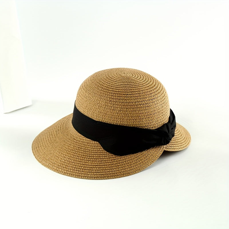 High-End Seaside Beach Sun Hat With Black Bow Slit