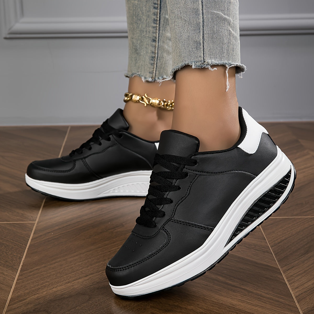 Women's Trendy Wedge Sneakers Comfortable Lace Up Height Increasing Sports Shoes All Match Outdoor Walking Shoes