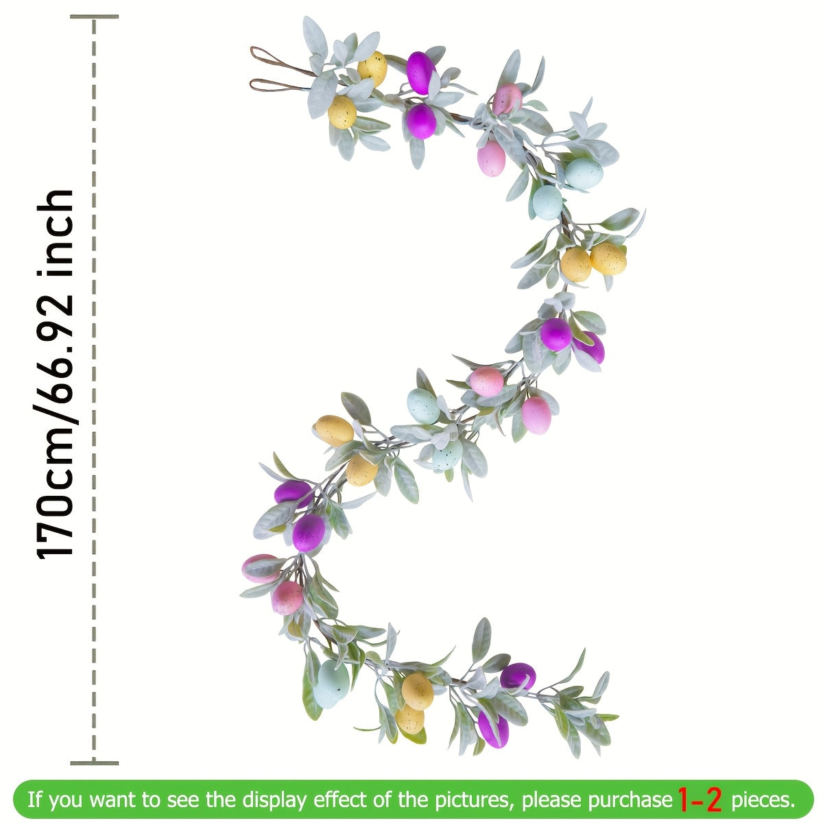1pc Artificial Easter Egg Garland with Nordic Lambs Ear Leaves & Spring Eggs - Hanging Decorations for Easter Eggspectation Parties, Spring - Plastic Egg Decor Suitable for,, Easter Egg Hunt