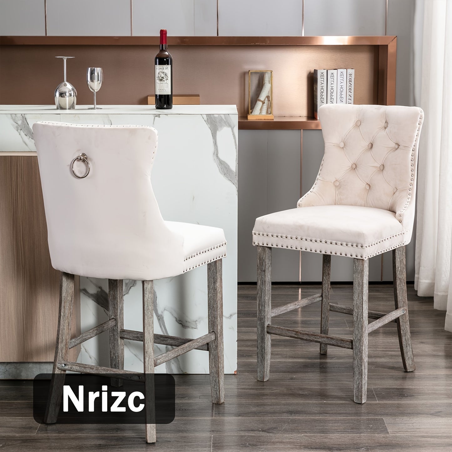 Nrizc Velvet Padded Bar Stools With Button Nailhead