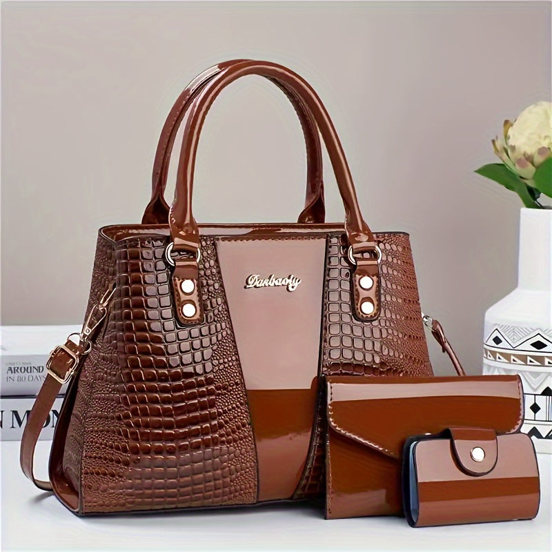 Faux Leather Crocodile Pattern Messenger Bag With Adjustable Strap