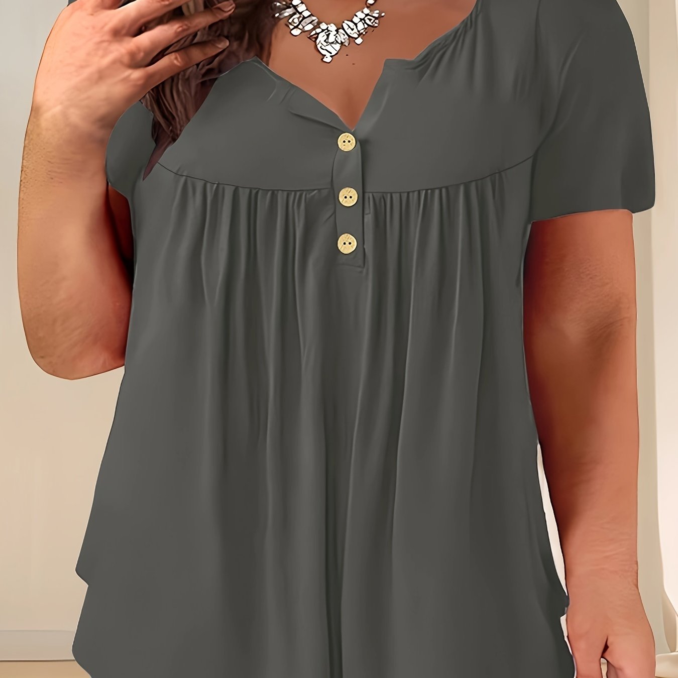 Navy Blue Plus Size T-Shirt Women’s Casual Buttoned Top
