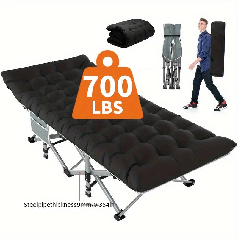 Portable Folding Camping Bed for Adults Lightweight Compact Outdoor Bed with Padded Carry Case Durable Iron Frame and Plush Navy Blue Fabric for Home Office Beach Travel and Outdoor Camping Bed