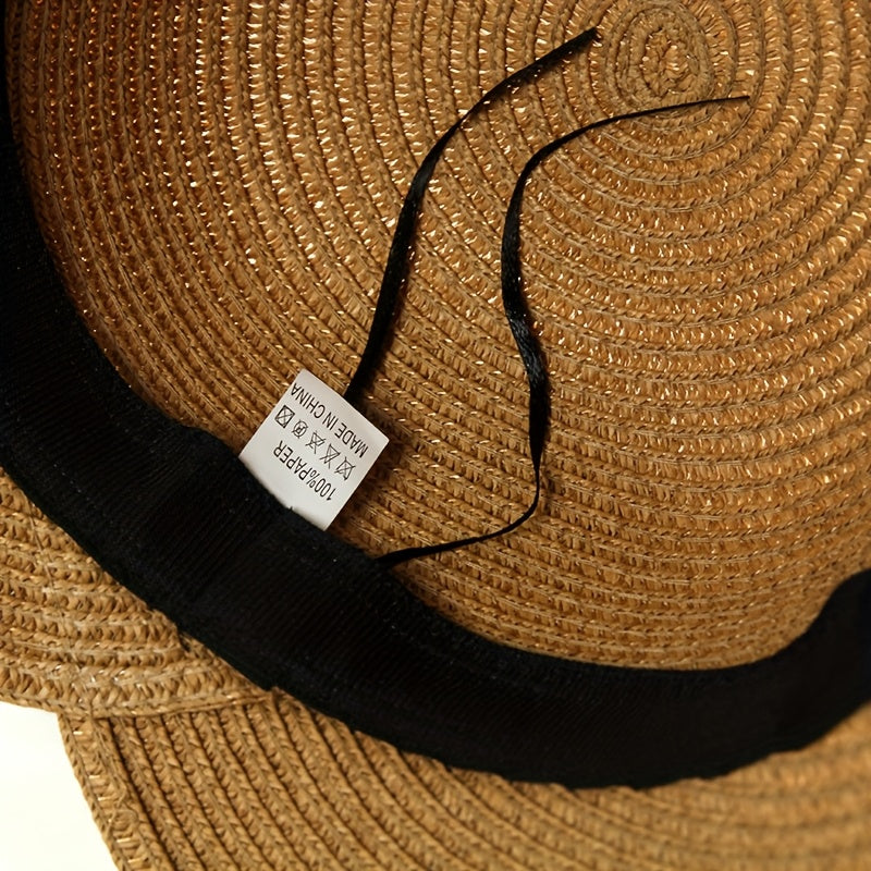 High-End Seaside Beach Sun Hat With Black Bow Slit