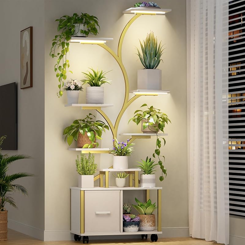 Indoor Plant Stand With Built In Grow Lights And Wheels