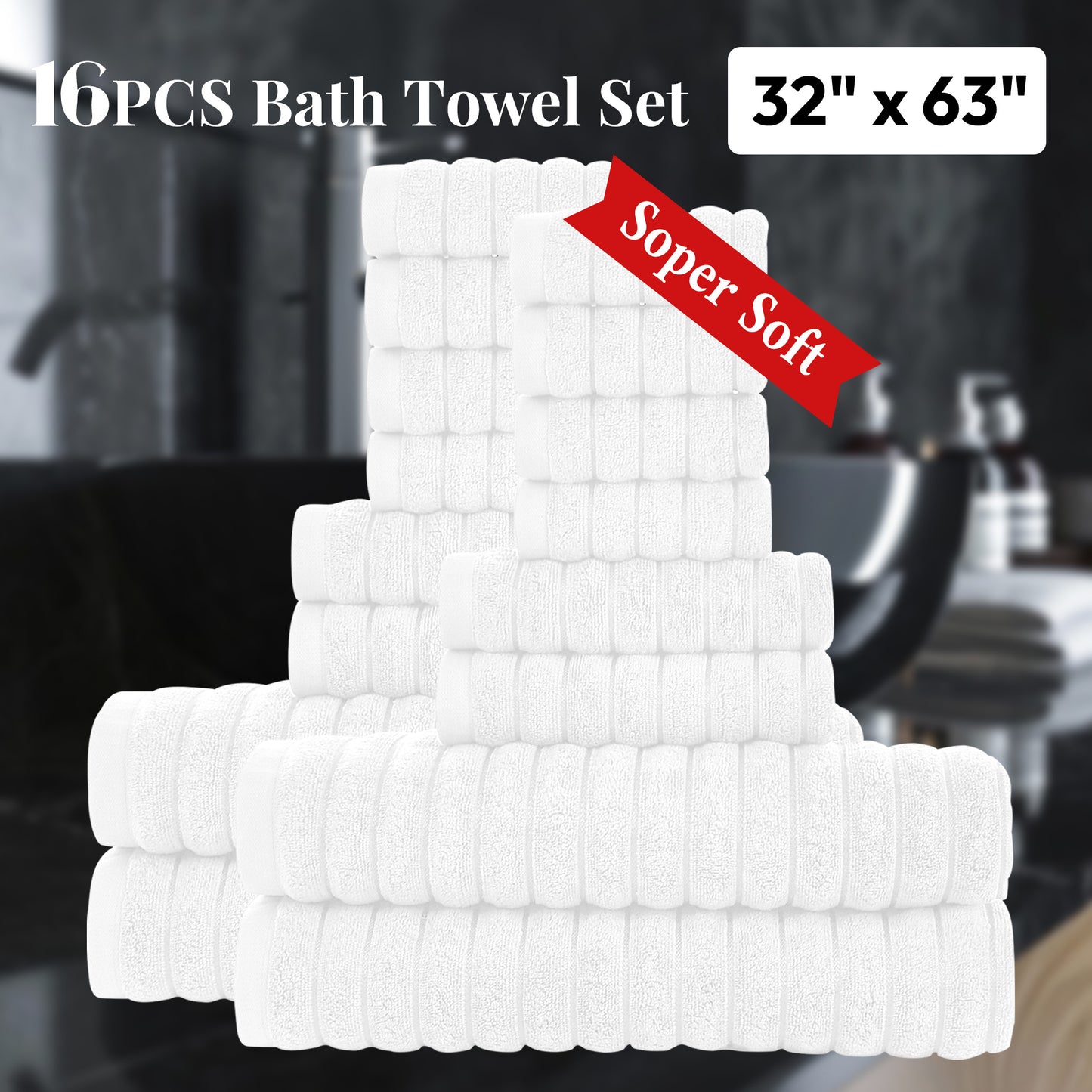 8 Pcs 16 Pcs 24 Pcs Oversized Jumbo Bath Towel Set 32X63 Extra Large Cotton Highly Absorbent Includes Luxury Bath Towels Hand Towels and Washcloths
