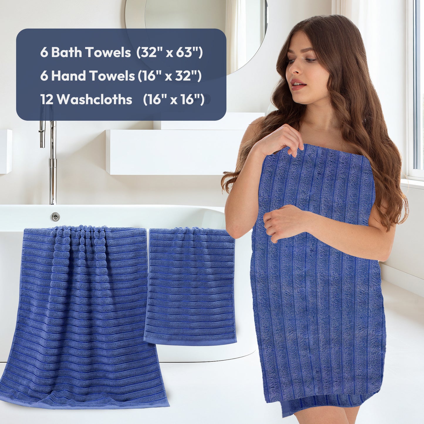 8 Pcs 16 Pcs 24 Pcs Oversized Jumbo Bath Towel Set 32X63 Extra Large Cotton Highly Absorbent Includes Luxury Bath Towels Hand Towels and Washcloths