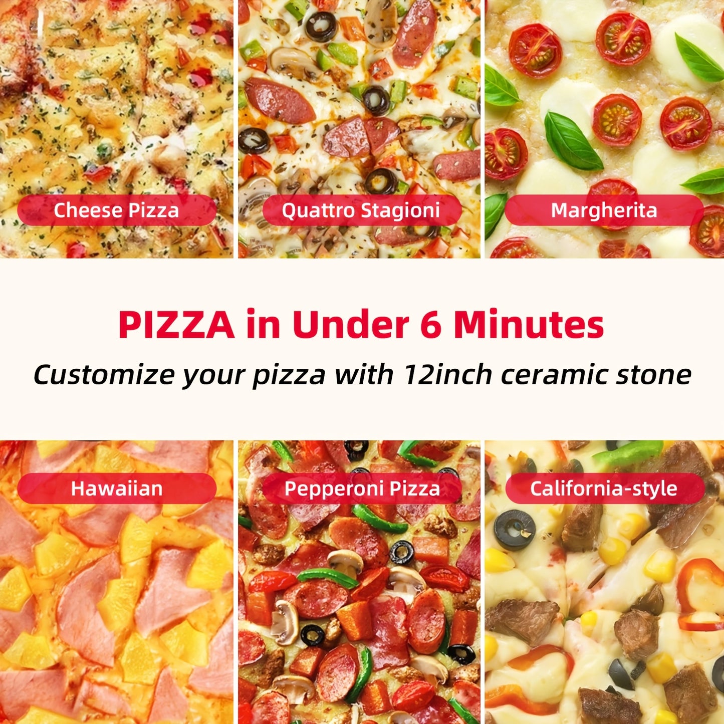 Electric Pizza Oven Round Indoor Countertop Dual Knob 1200W