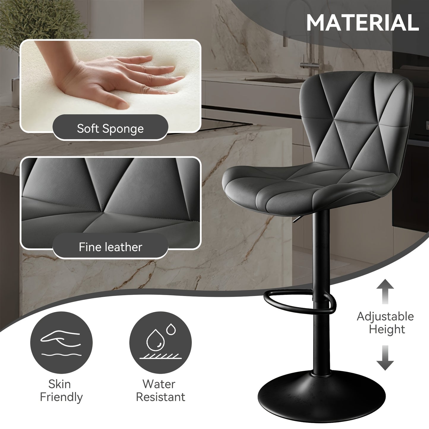 FIJINHOM Adjustable Faux Leather Swivel Bar Stool Cushion