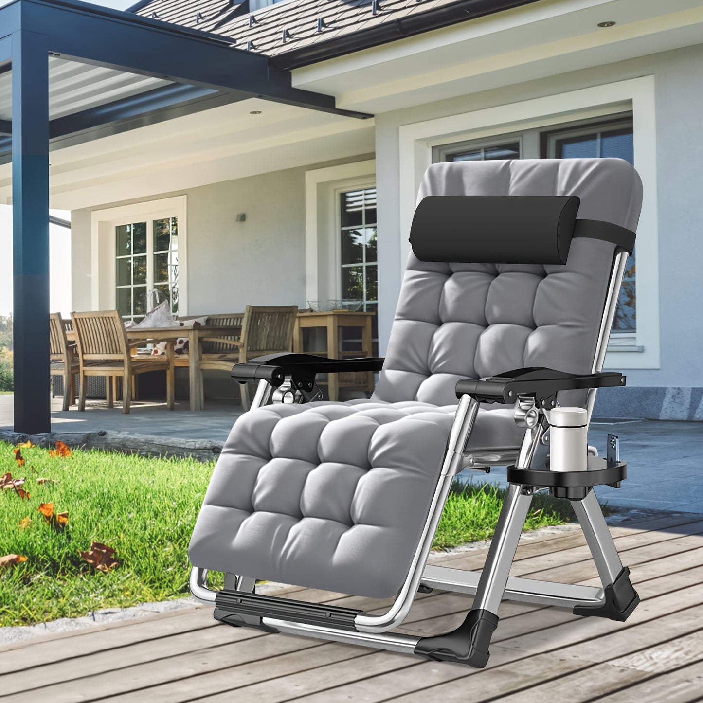 MOPHOTO Zero Gravity Outdoor Lounge Chair with Side Table Padded Sturdy Comfortable Recliner Supports Up to 440 Pounds