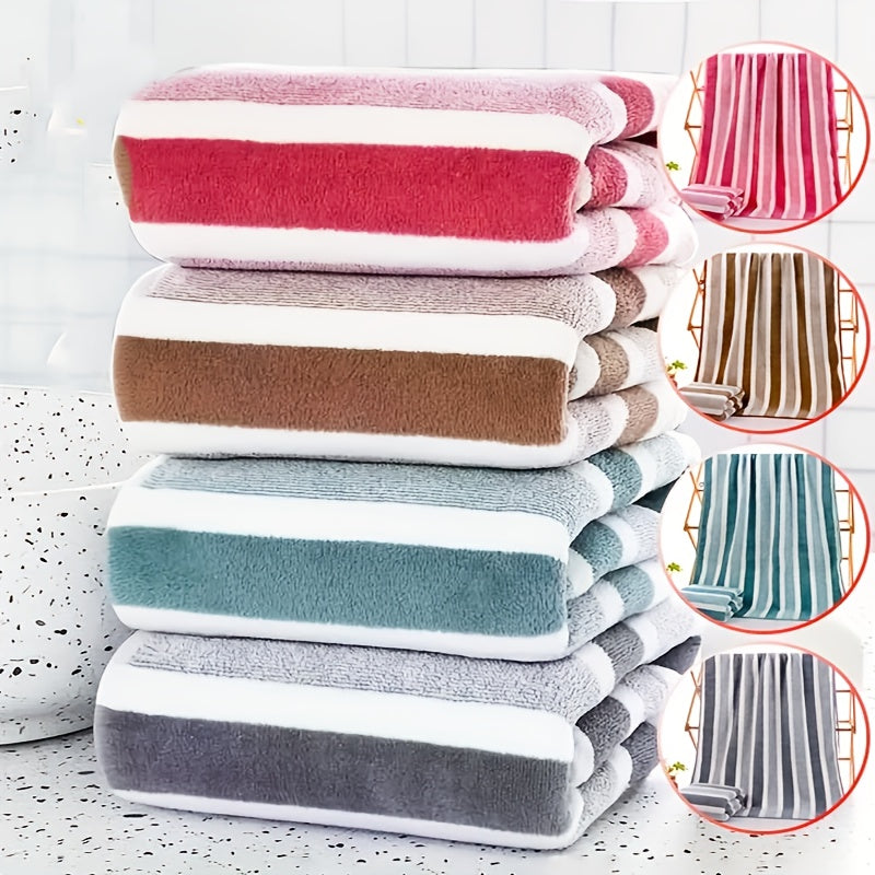 4 Piece Striped Microfiber Bath Towels Super Soft Quick Drying Absorbent Light Beige Great for Home and Family Bathrooms 27.56 X 55.12 Multicolor Pack