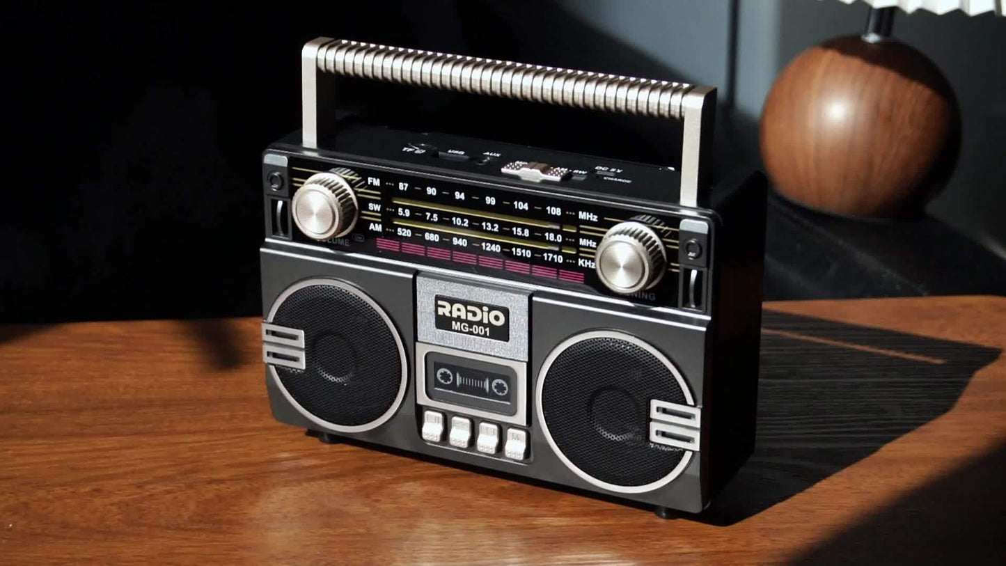 Portable FM/AM/SW Radio- Solar & USB Powered, 1200mAh Lithium Battery, Wireless, Support TF Card/USB/AUX Playback,Compact Design with Ergonomic Handle & Speaker - Ideal for Indoor/Outdoor, Camping, Emergencies - Solar-Powered