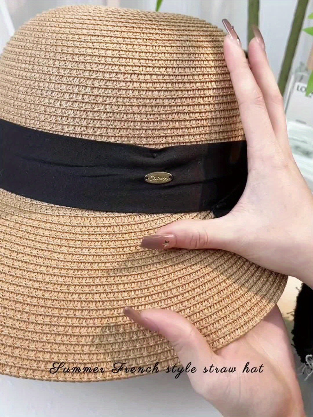 High-End Seaside Beach Sun Hat With Black Bow Slit