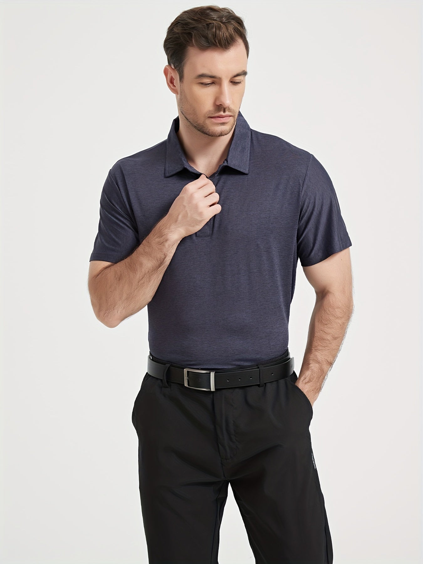 TELALEO 5 Pack Quick Dry Men's Lapel Golf T-Shirts with Sun Protection Moisture Wicking and Anti Wrinkle for Casual and Office Wear