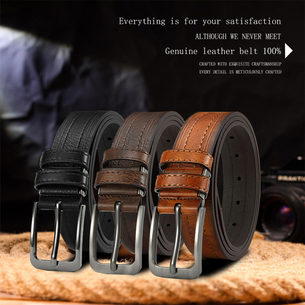 3pcs Men's Leather Belt Set Classic 1.25 Inch Adjustable Dress Belt for Casual Wear and Jeans Perfect Christmas Gift Boxed for Thanksgiving