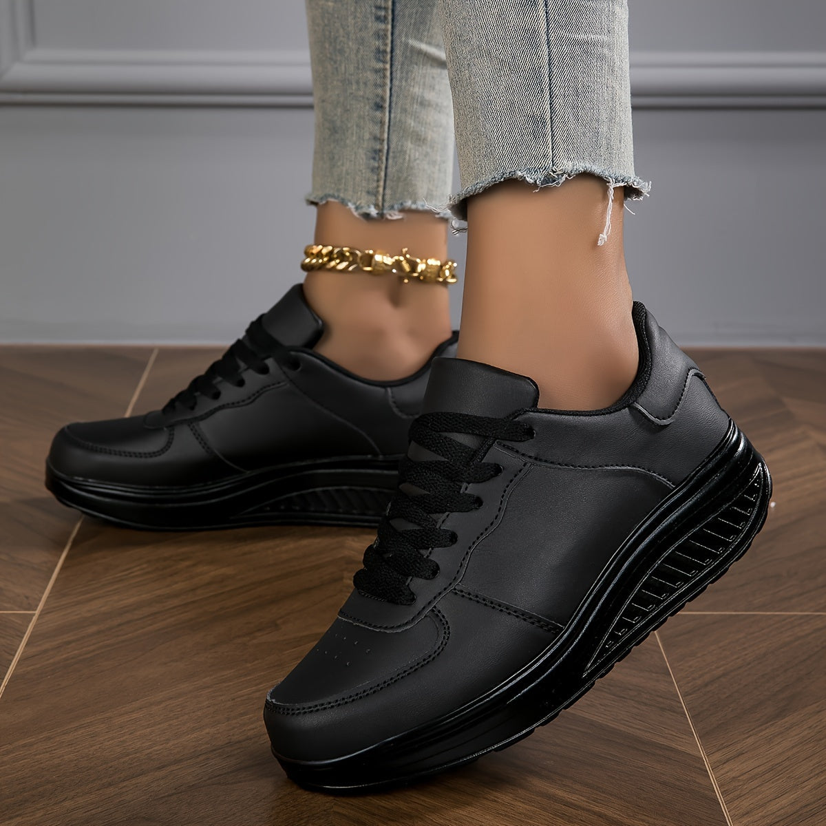 Women's Trendy Wedge Sneakers Comfortable Lace Up Height Increasing Sports Shoes All Match Outdoor Walking Shoes