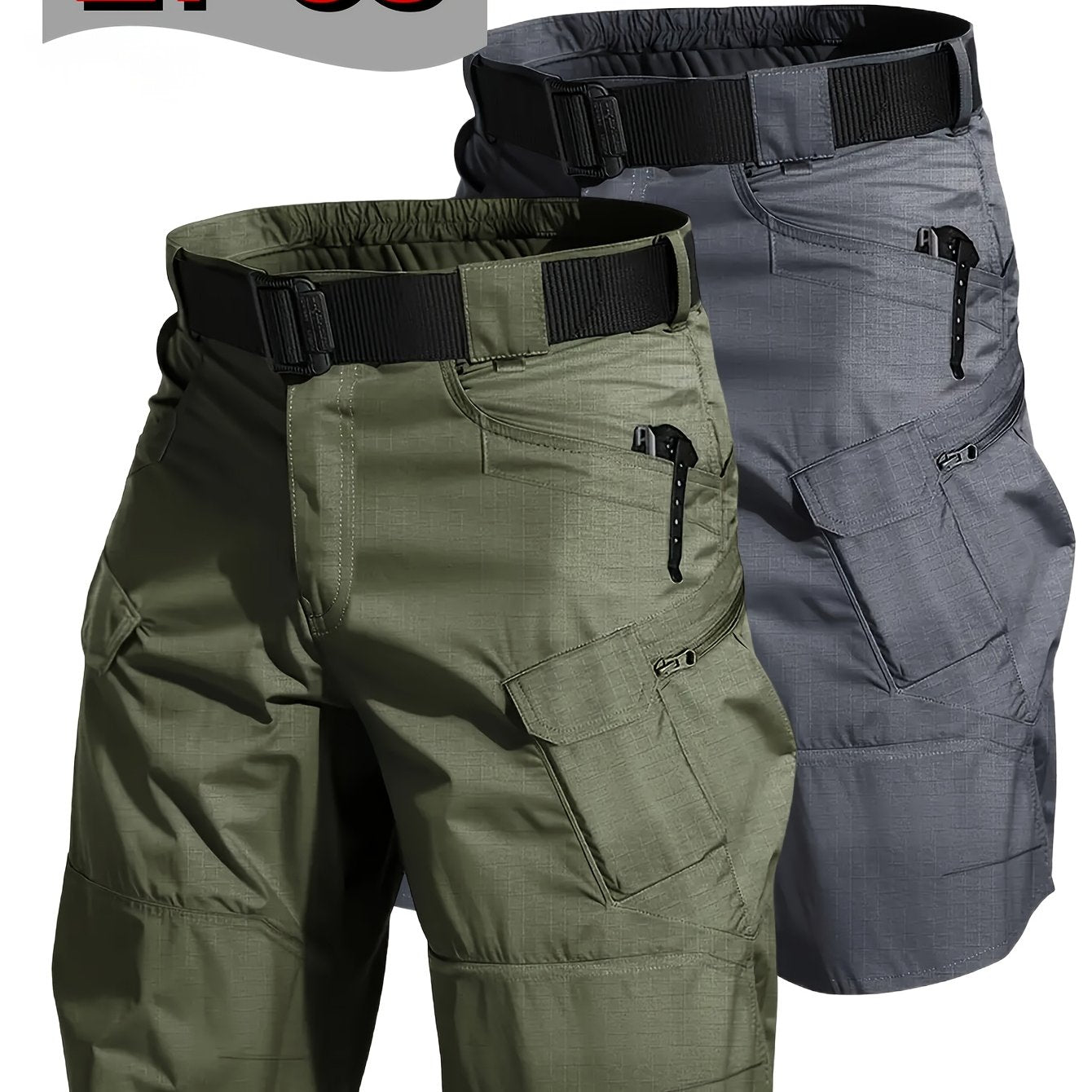 2 Pack Men's Cargo Hiking Shorts Polyester With Multiple Pockets For Camping Climbing Fishing And Outdoor Activities