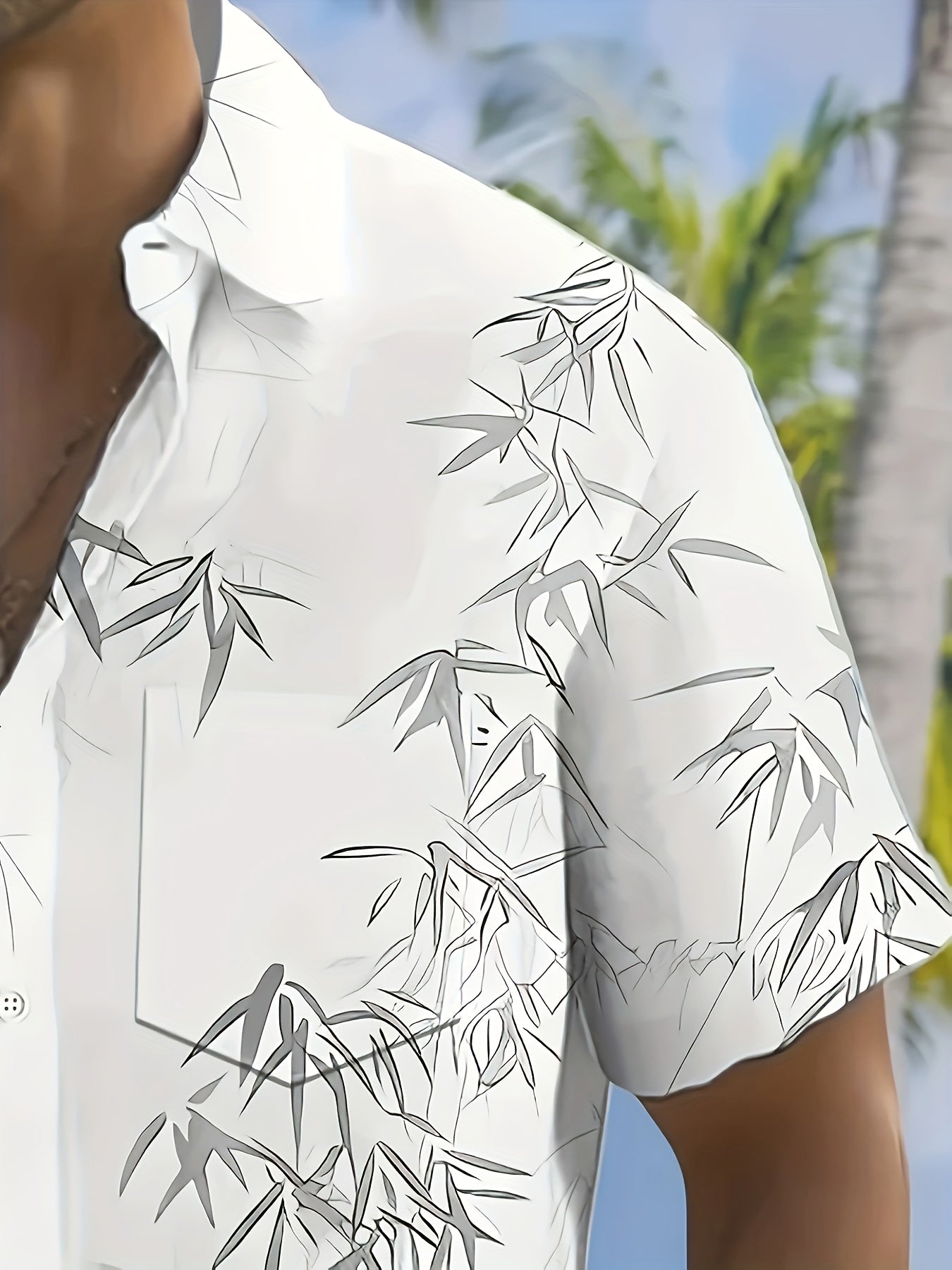 Men's Hawaiian Bamboo Leaf Print Short Sleeve Shirt Lightweight Breathable Fabric Button Up with Chest Pockets Regular Fit for Summer Vacation Beach Parties and Casual Outings