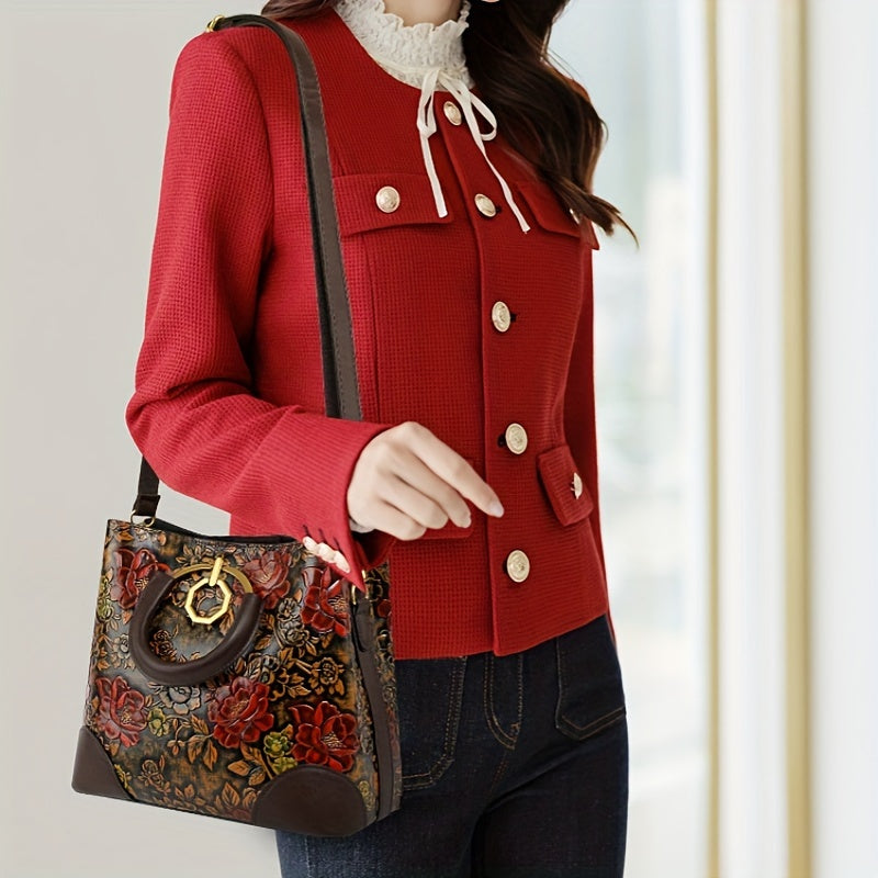Vintage Exquisite Style Elegant Women's Bag Floral Print Crossbody Handbag