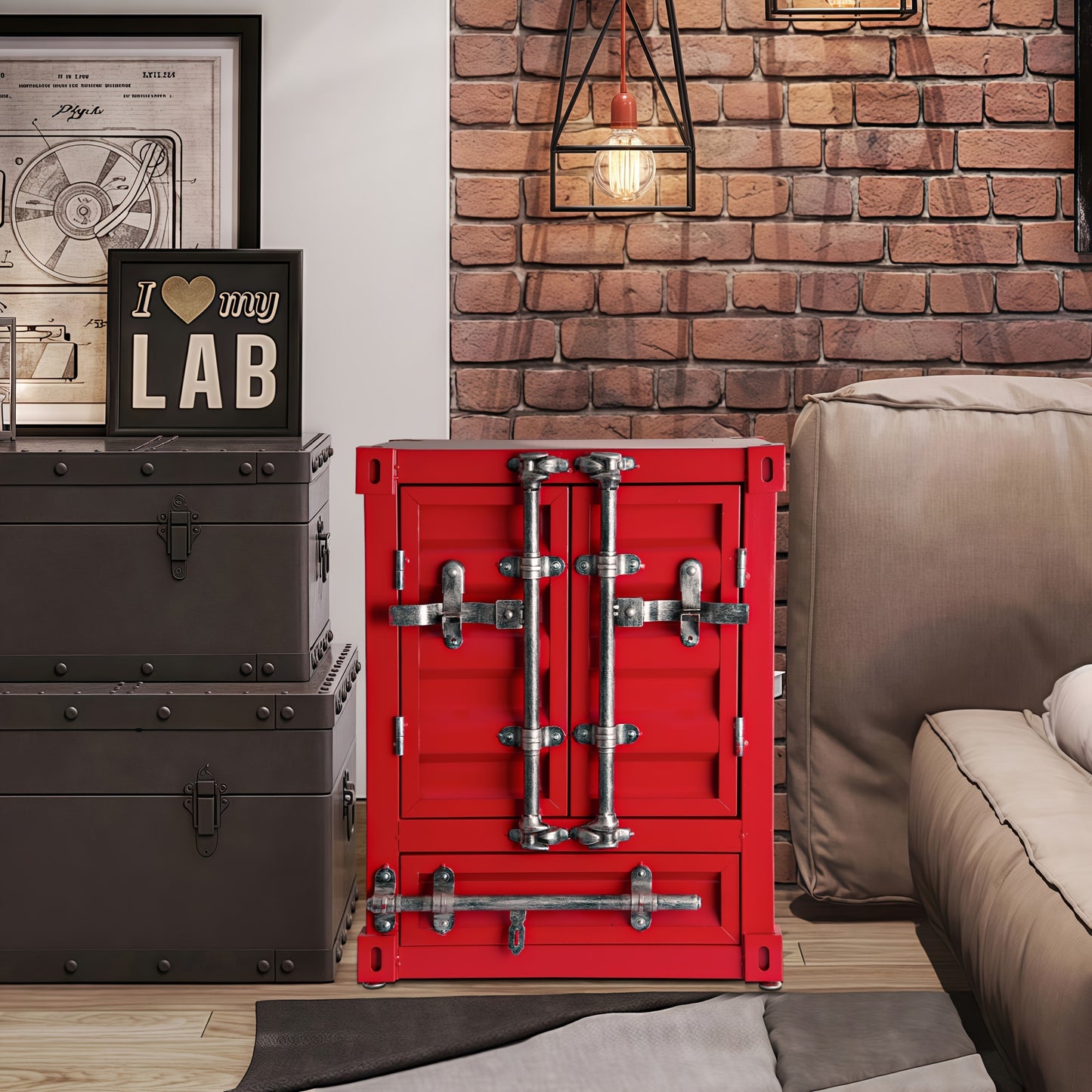 1 Piece Industrial Storage Cabinet with Lock Retro Side Table 1 or 2 Door Bedside Table for Bedroom Living Room
