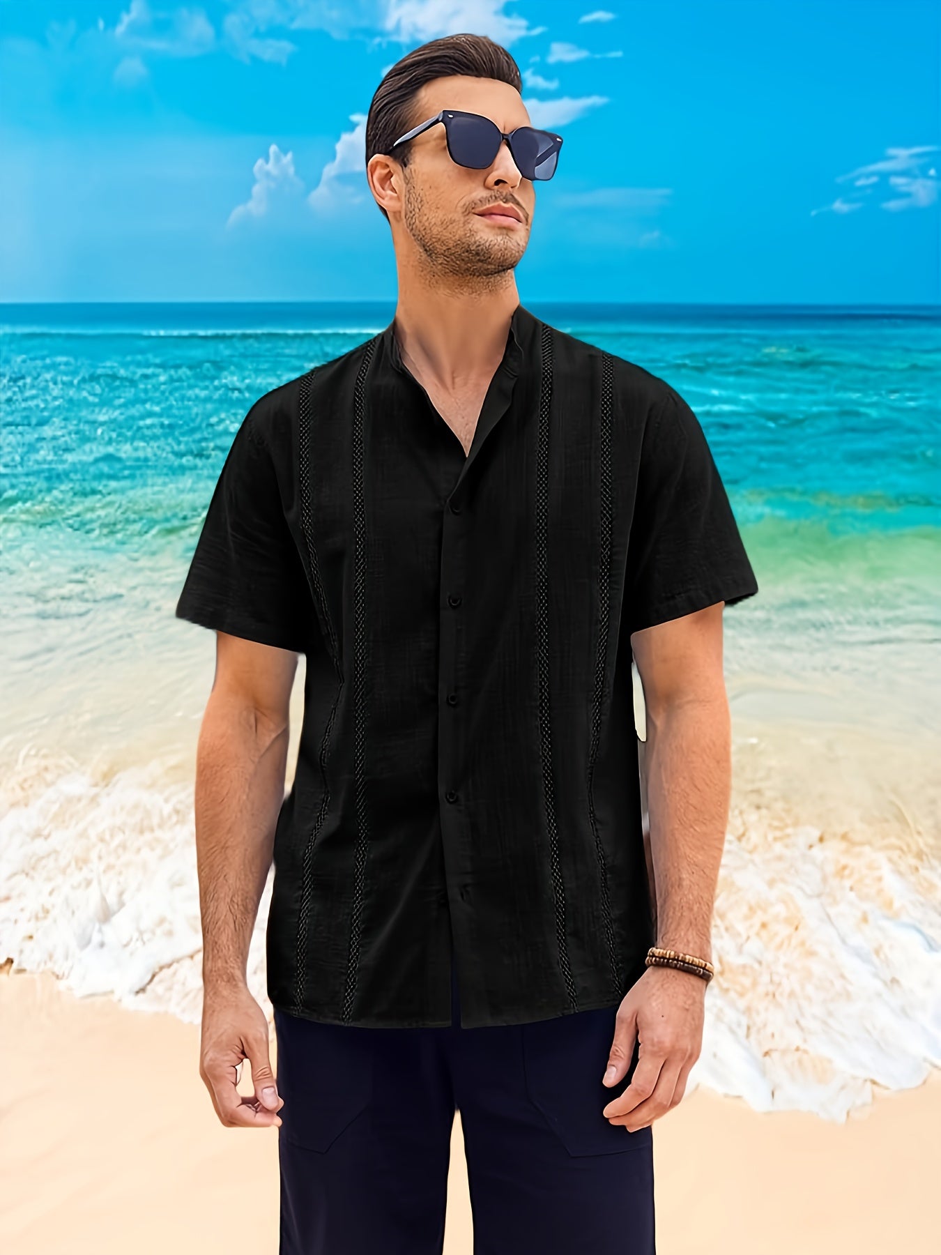 Mens Short Sleeve Guayabera Shirts Button Down Summer Tops