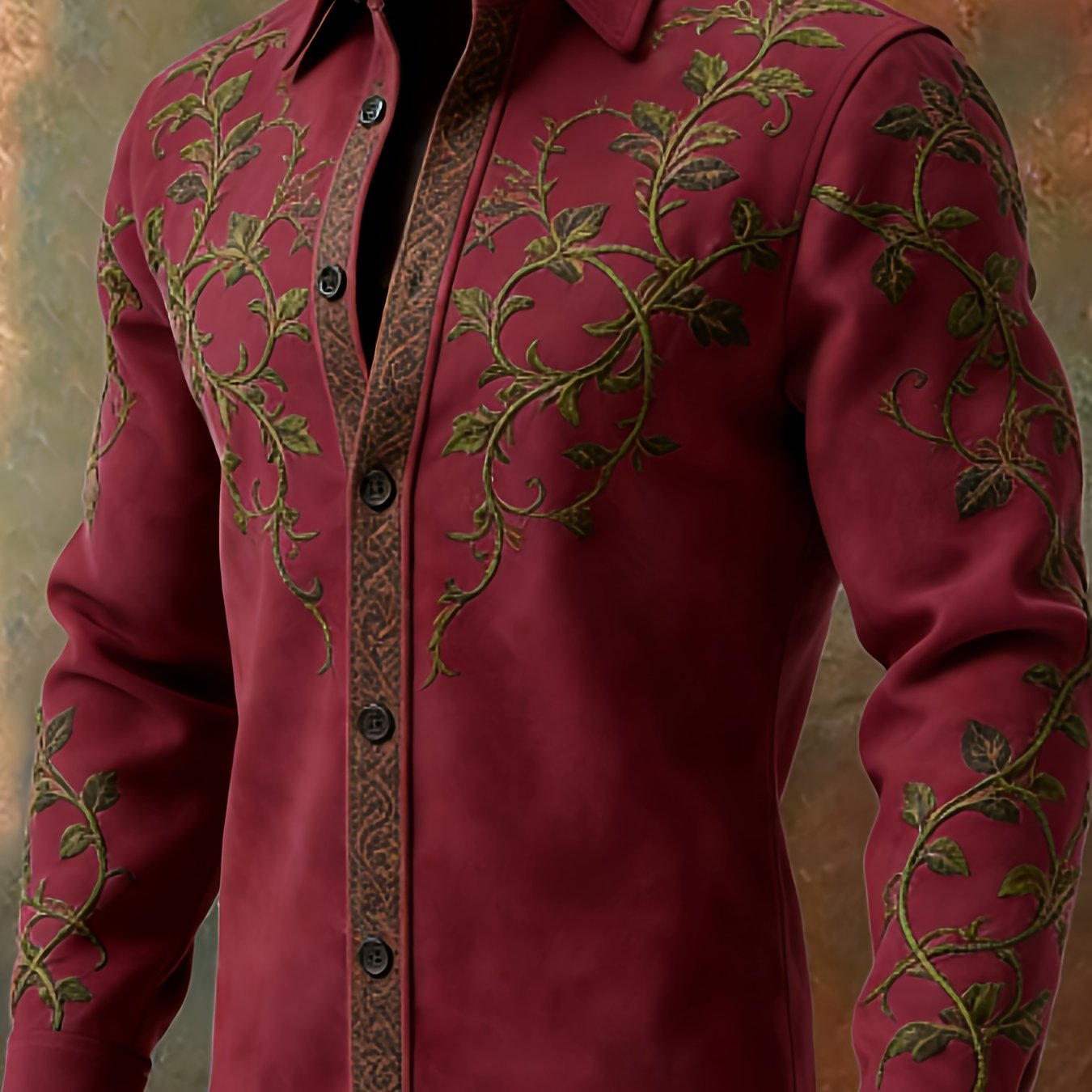 Retro Western Embroidered Cowboy Shirt For Men Autumn Winter Polyester