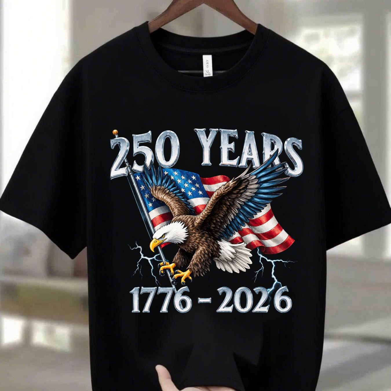 Navy Blue 100% Men's Round Neck T-Shirt with Eagle Pattern| 250 Years 1776- 2026 United States Flag Design, Ideal for Thanksgiving, Christmas, Summer, and Casual Attire, Men's Casual Comfortable T-Shirt