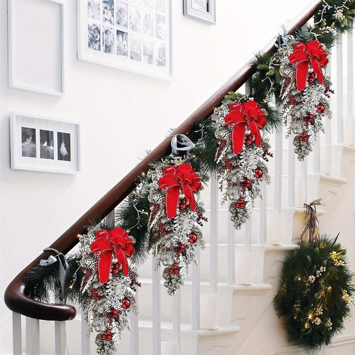 Christmas Wreath Swags With Berries Artificial Staircase Decor