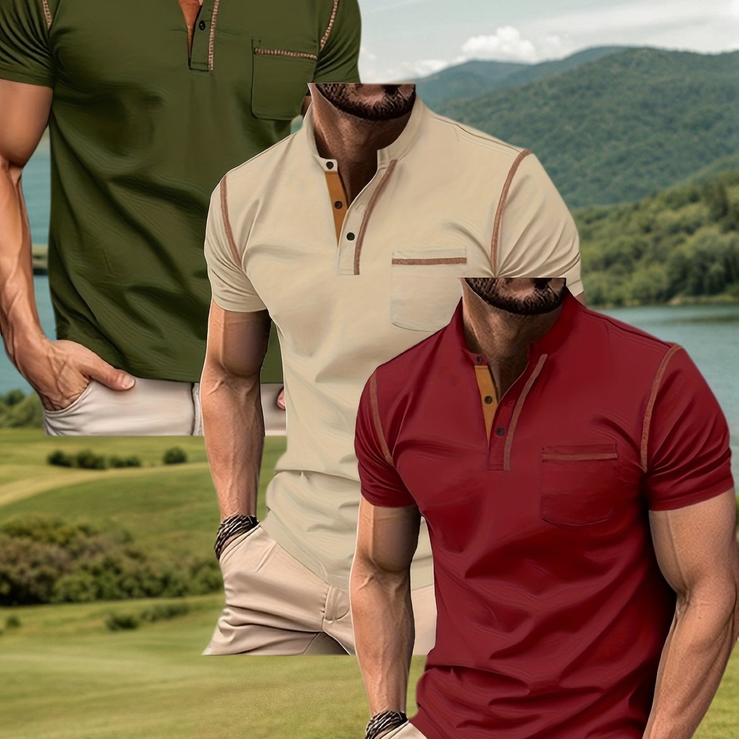 Men's Casual Outdoor Polo Shirts Set Of Three Short Sleeves