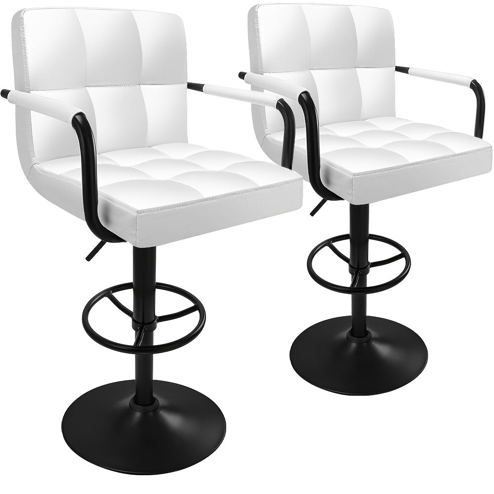 Bar Stools Set of 2 PU Leather Modern Swivel Bar Stools with Arms Adjustable Height Barstools for Kitchen Island White and Black Base