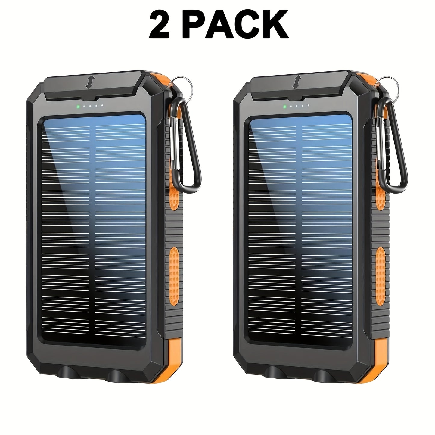 2pcs Solar Charger 20000mAh, Portable Dual USB Output Solar Charging Panel, Fast Charging External Battery Pack, Built-in LED Flashlight Emergency Model for Hiking. (Pack of 2), Solar Battery, Portable Power Station with Sola