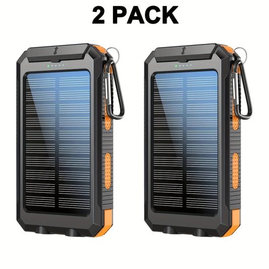2pcs Solar Charger 20000mAh, Portable Dual USB Output Solar Charging Panel, Fast Charging External Battery Pack, Built-in LED Flashlight Emergency Model for Hiking. (Pack of 2), Solar Battery, Portable Power Station with Sola
