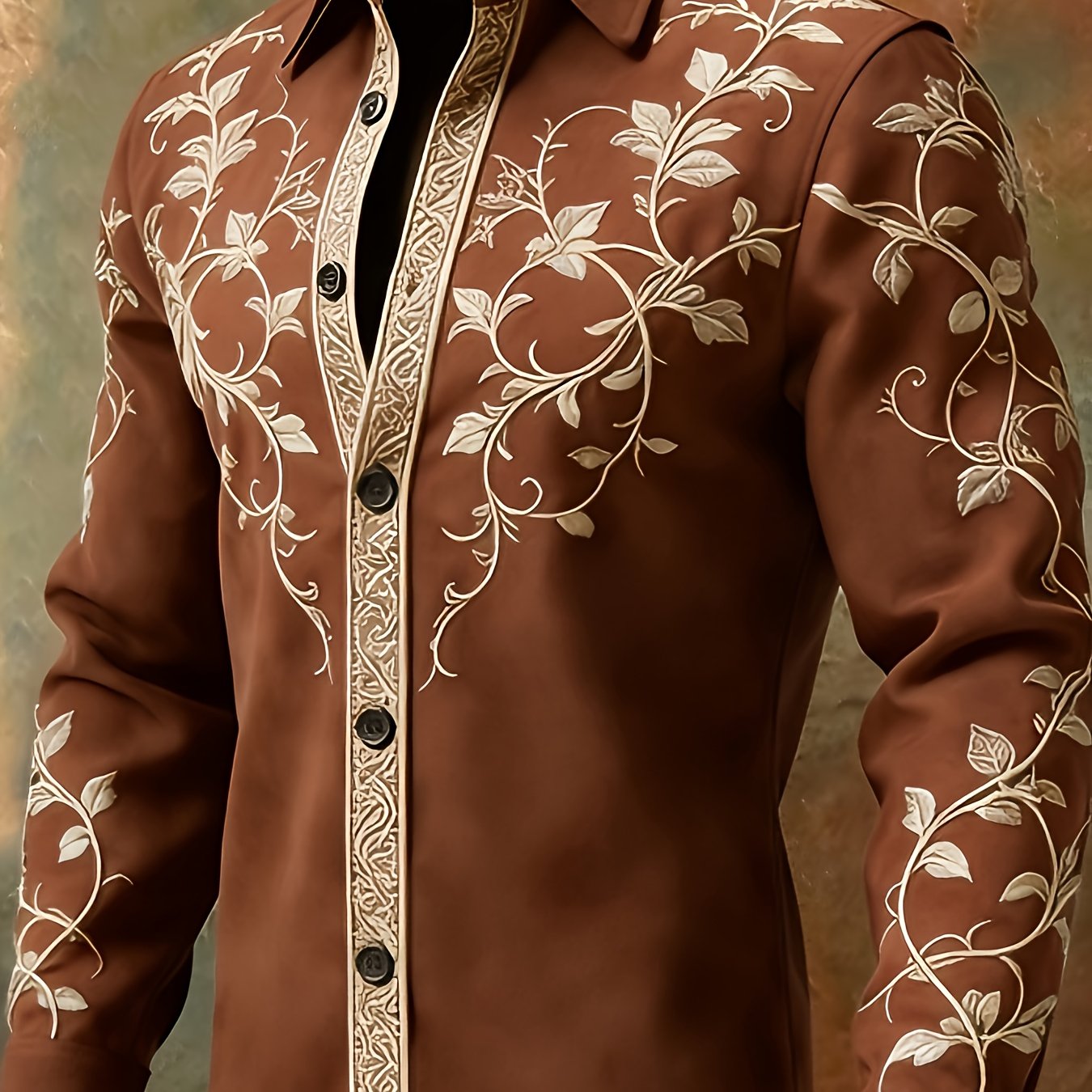 Retro Western Embroidered Cowboy Shirt For Men Autumn Winter Polyester