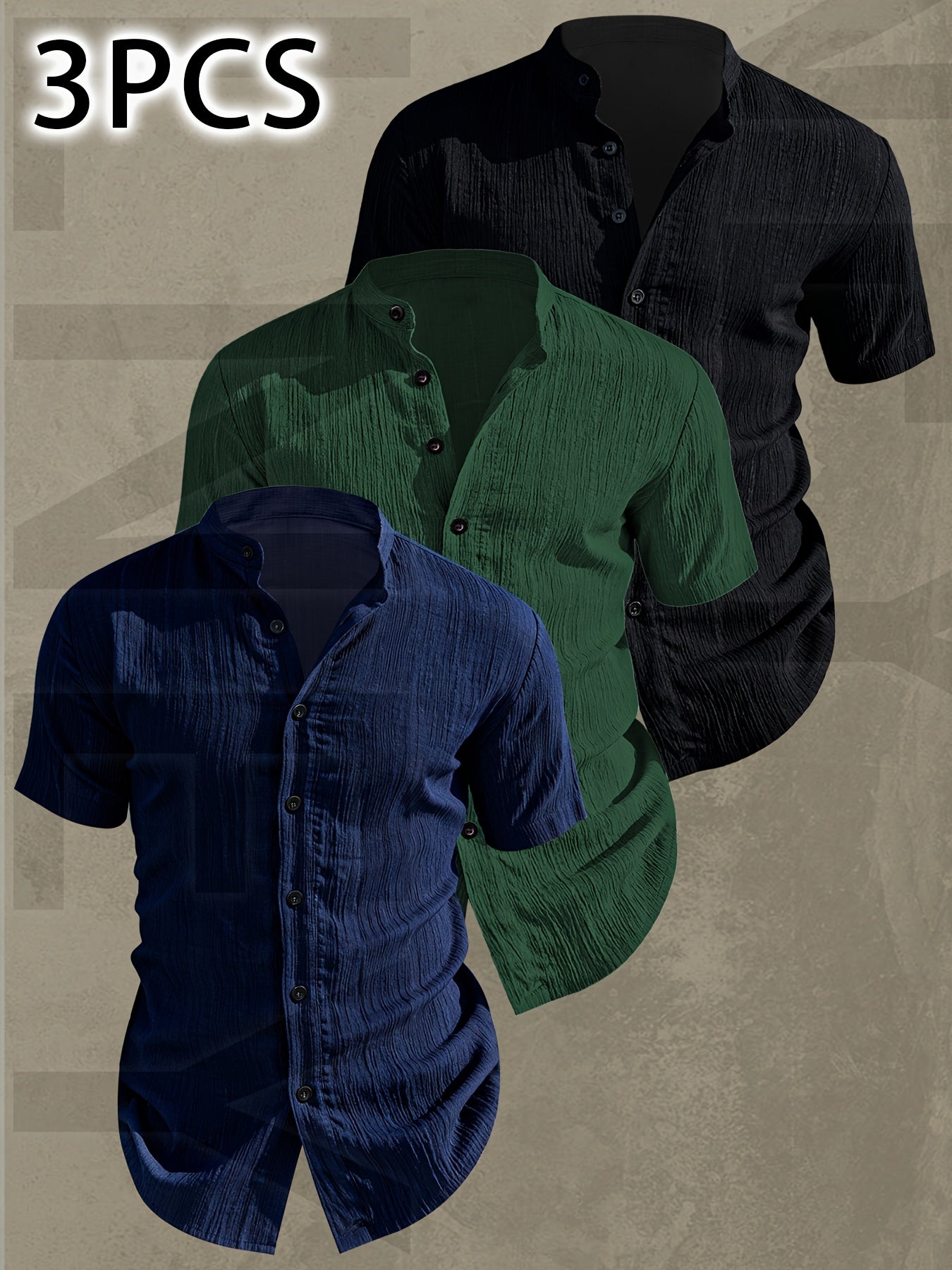Lightweight Men Short Sleeve Shirt Stand Collar Casual Summer Wear