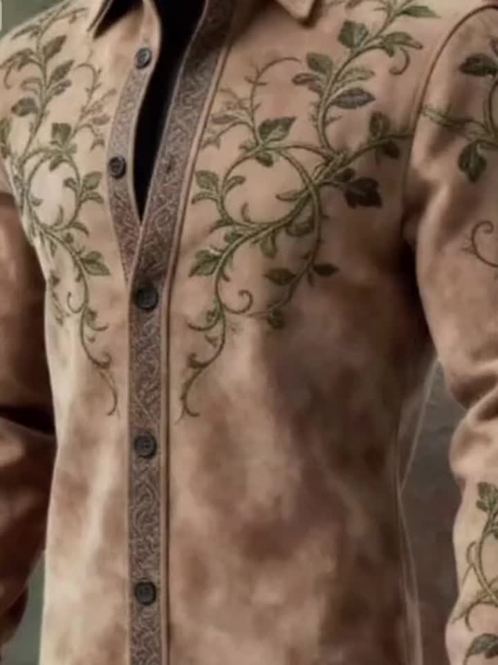 Retro Western Embroidered Cowboy Shirt For Men Autumn Winter Polyester