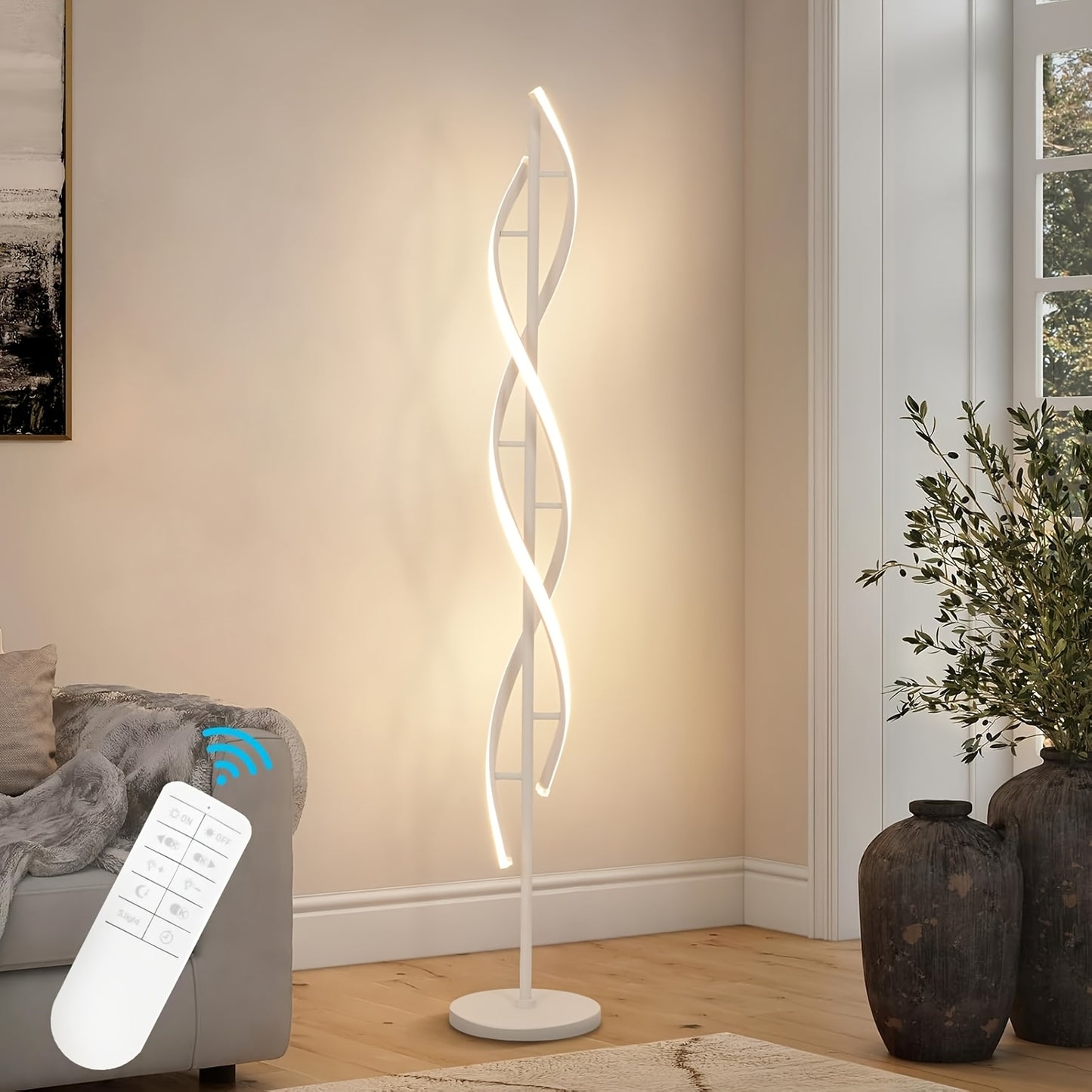 Spiral LED Floor Lamp Dimmable With Remote And Foot Switch