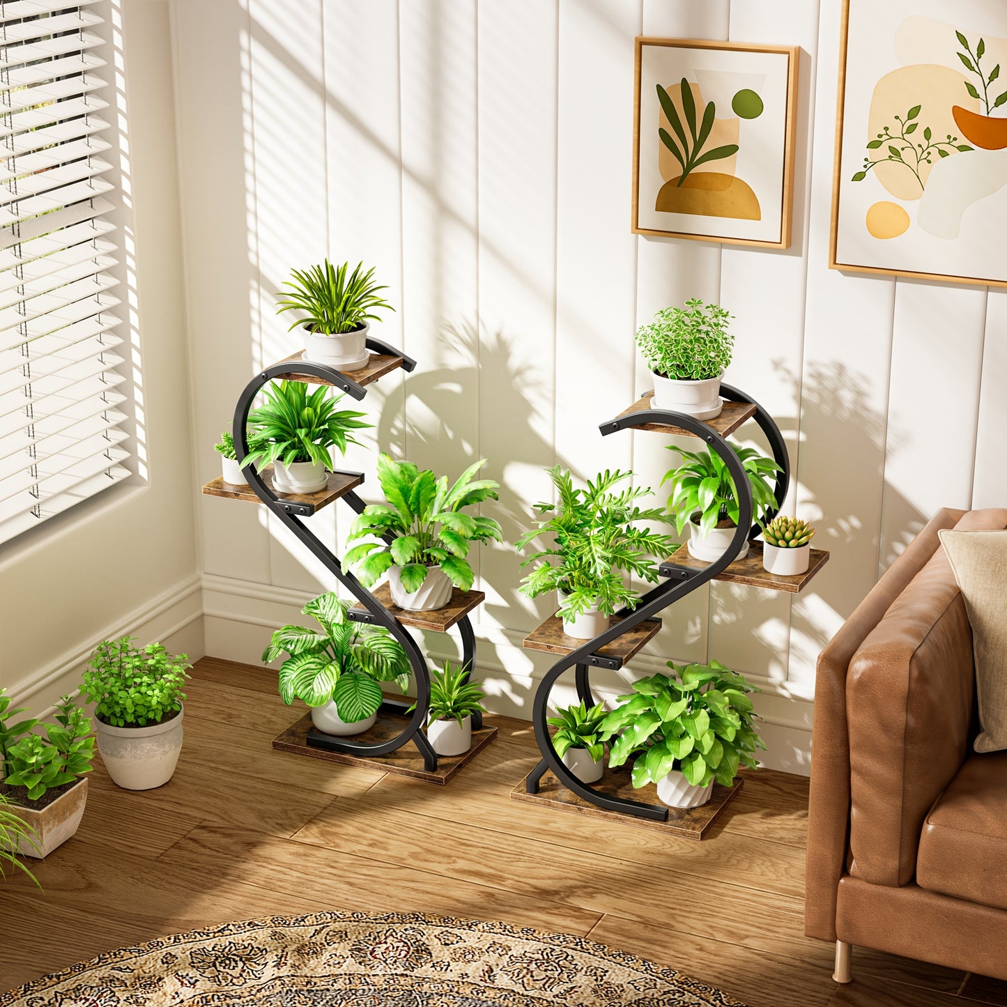 CODACE 2pcs Indoor Plant Stand With Grow Lights Four Tier