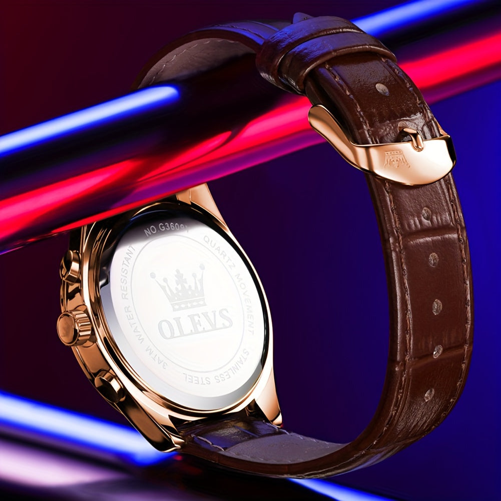 OLEVS Men's Analog Quartz Chronograph Moon Phase Waterproof Watch