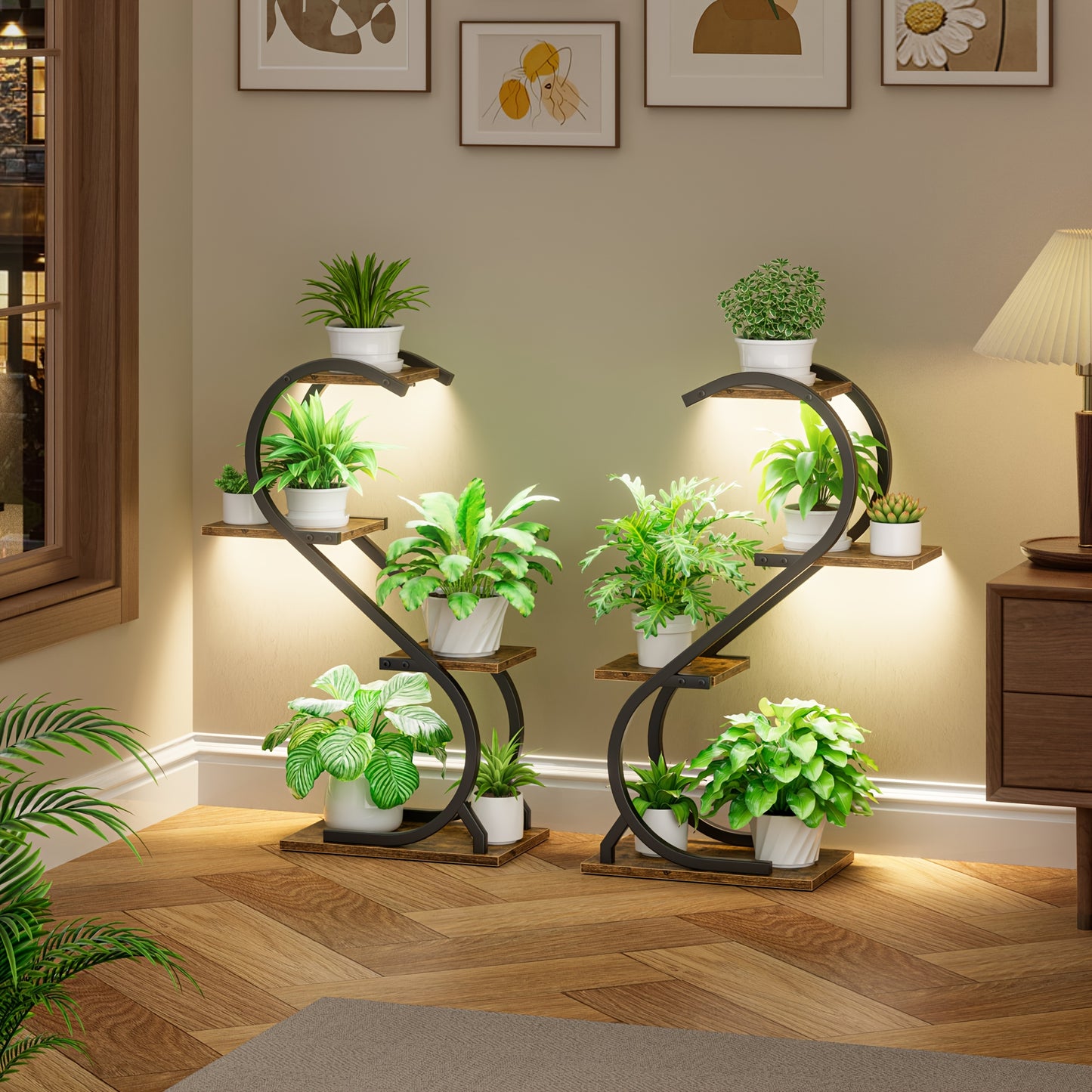 CODACE 2pcs Indoor Plant Stand With Grow Lights Four Tier