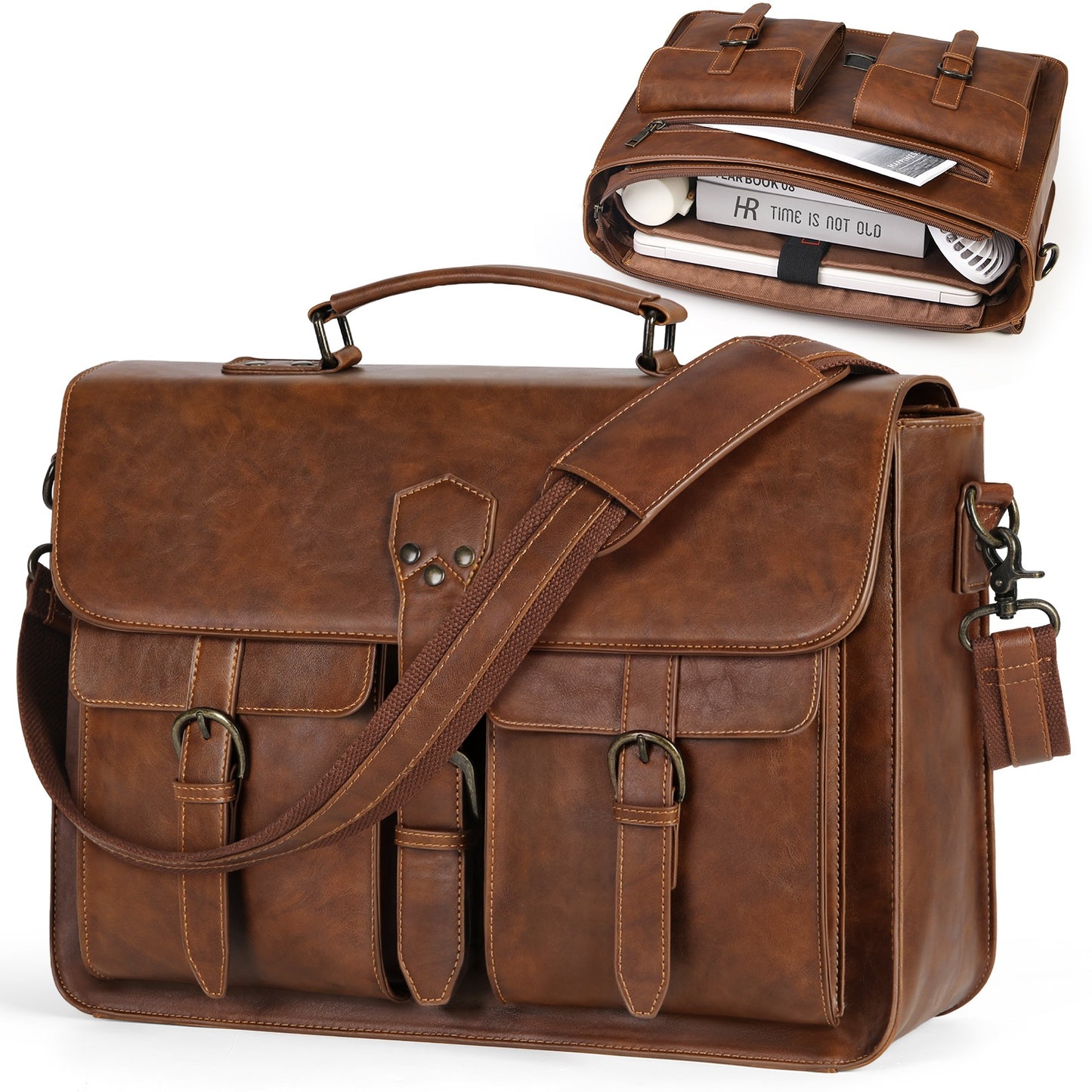 RAINSMORE Mens Crossbody Laptop Briefcase For Office Travel